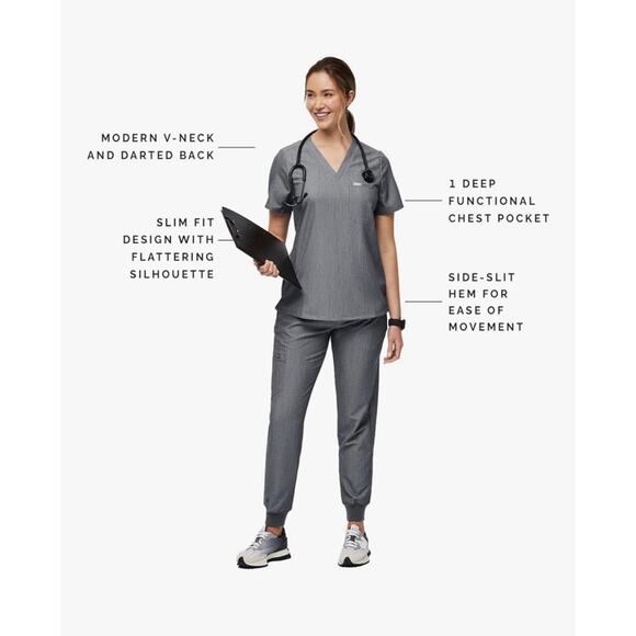 FIGS Catarina One-Pocket Scrub Top in Graphite Gray size Women's X Small - Picture 2 of 10